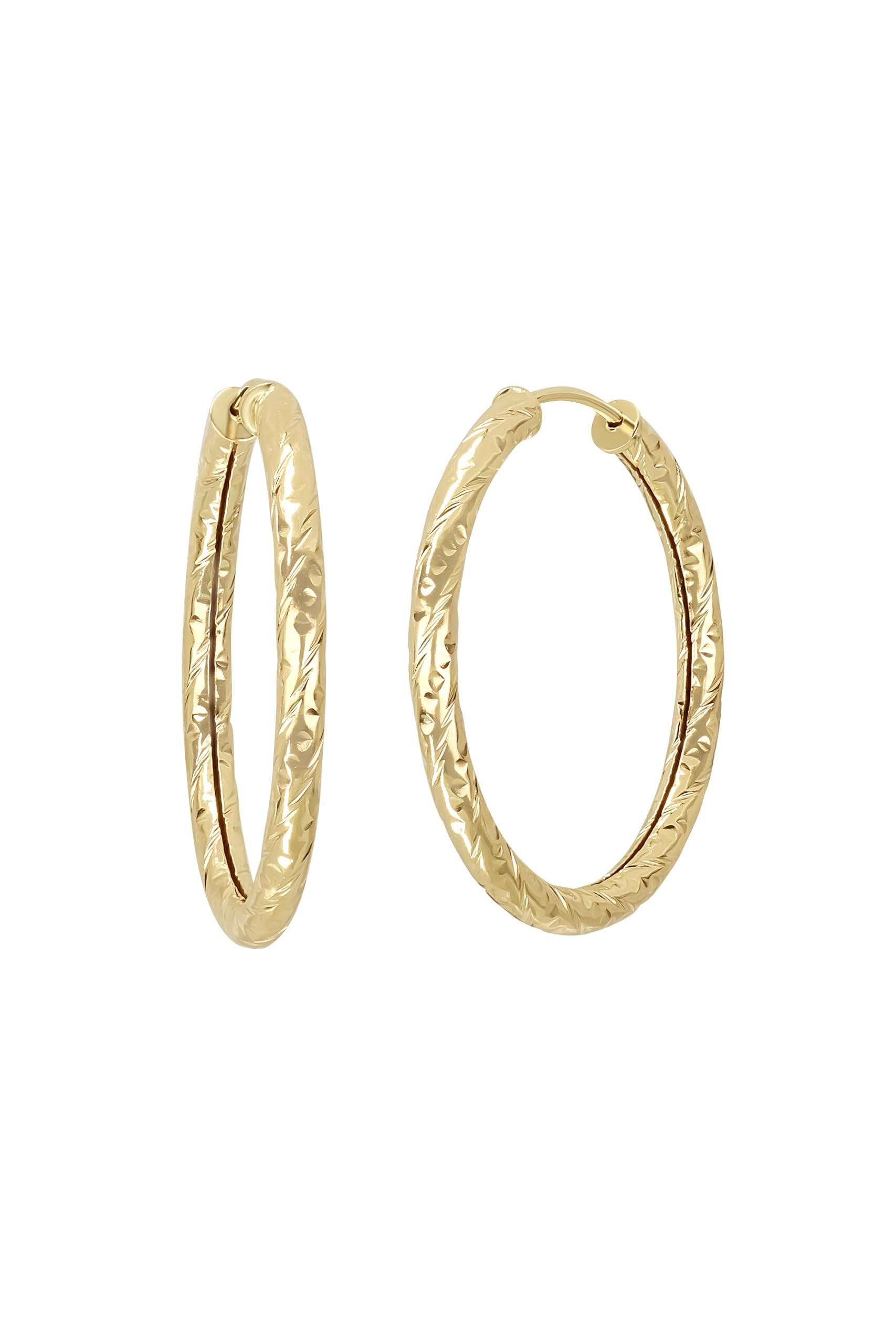14K Yellow Gold Textured Elegant Hoop Earrings