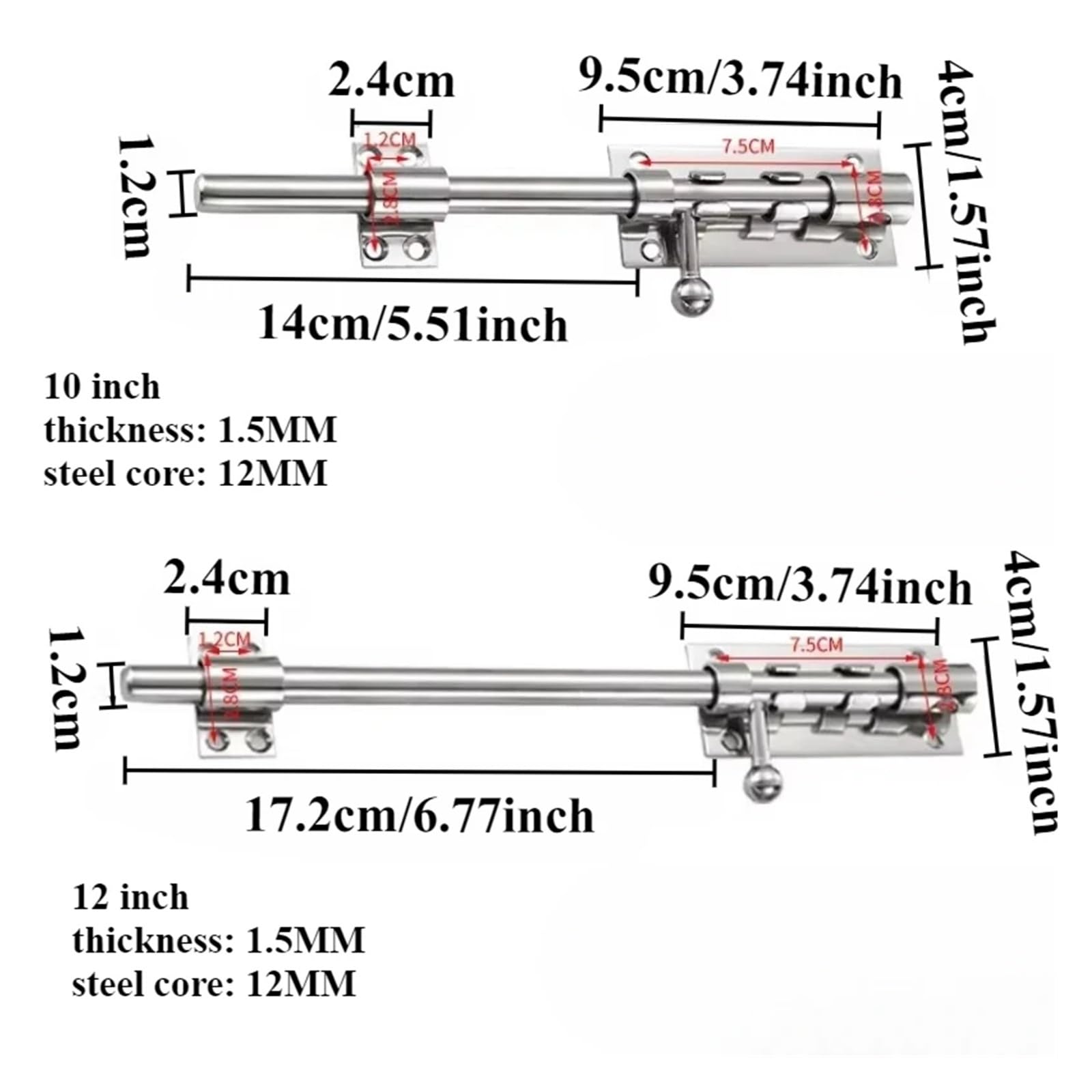 Targette de Porte 6 "8" 10 "12 pouces matériel en acier inoxydable serrure de porte baril boulon loquet cadenas fermoir ensemble brossé(12 inch)