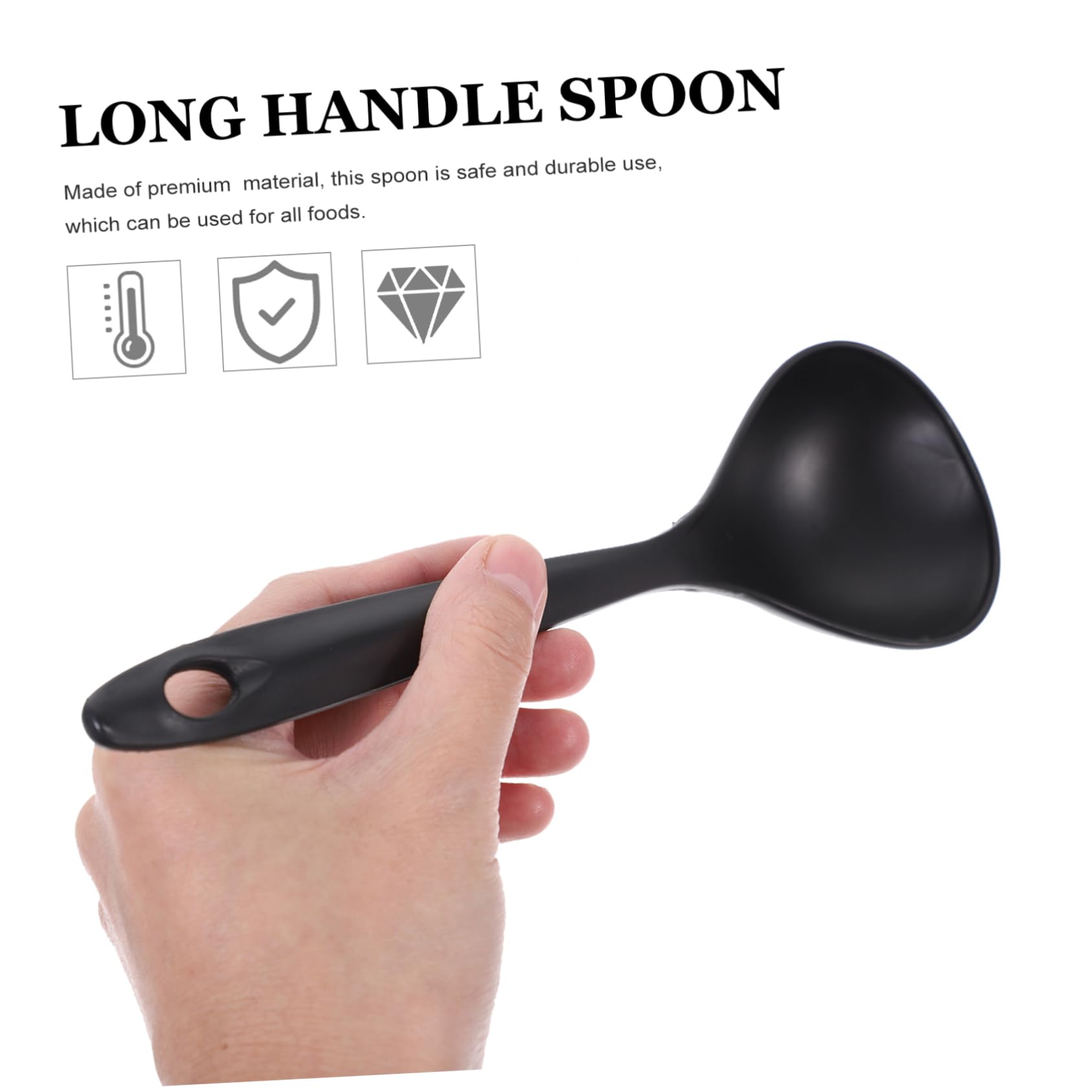COLLBATH 2pcs Soup Spoon Rice Spoons Cutlery Ladle Spoon Soups Spoons Rice Cooker Spoon Stirring Spoon Handle Spoon Dessert Spoons Cooking Dinner Spoons Soup Scoop Japanese Spoon Pot Black