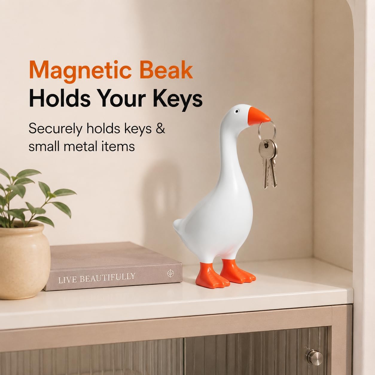 7 Inch Desk Goose with Adoption Certificate, Magnetic Goose Key Holder Statue, Cute Funny Desk Decor for Home Office, Ideal Gift for Christmas Birthday Housewarming