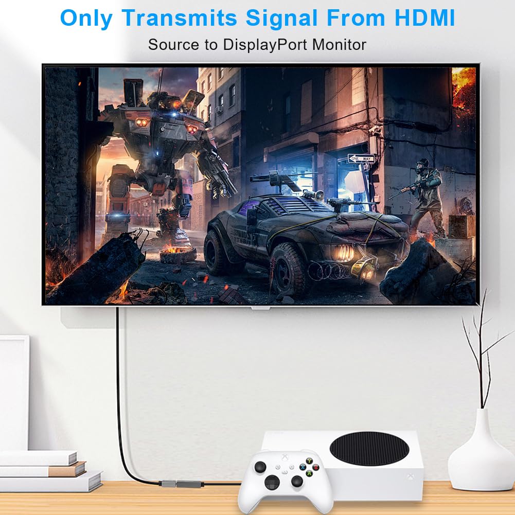 AXFEE Adapter HDMI na DisplayPort, 4K 60 Hz konwerter, wyjście HDMI do DP adapter wejściowy kabel do PC Laptop Xbox One (360) PS5, obsługuje 2K @144Hz 1080p @165Hz