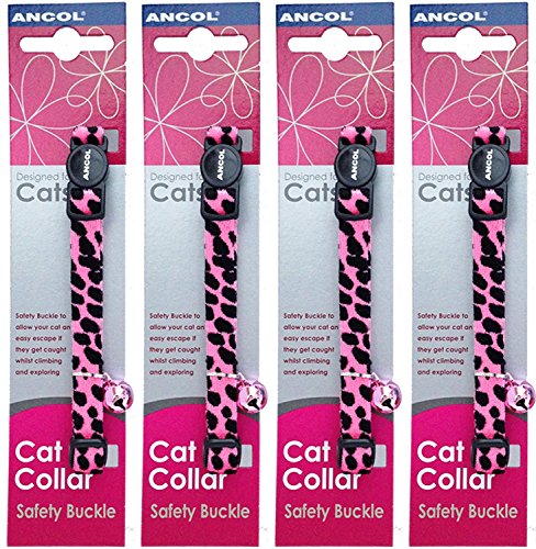 4 unità Saver Pack - Ancol - Collare per gatti in velluto con stampa leopardata - rosa