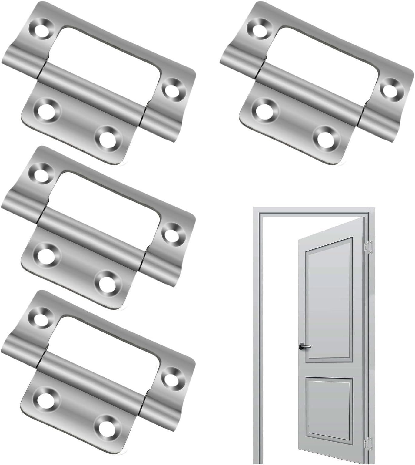 Flush Hinges, 2 Pairs (4 Units) - 50 mm (2 inch) Cabinet Cupboard Hinges for Doors, Cabinets, Dressers, Wardrobes