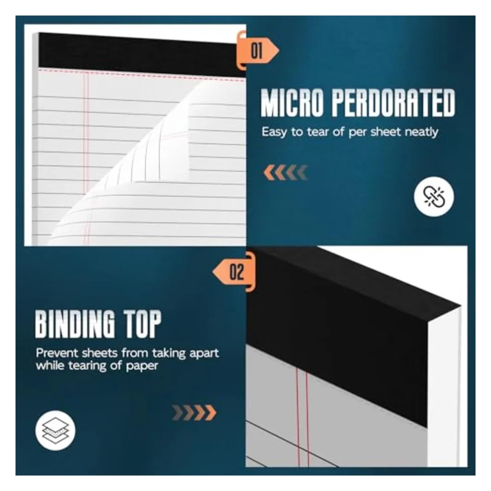 Farbige Notizblöcke, 4 Stück, 21,6 x 28,9 cm, breit liniert, mikroperforiert, liniert, Schreibblock, doppelt für Schule, Büro, Zuhause (weiß)