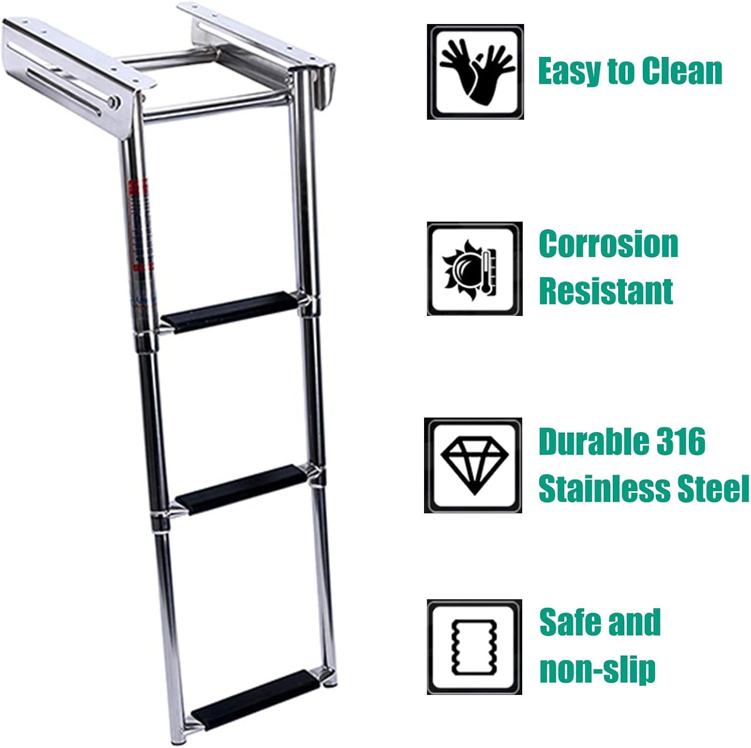 Heavy Duty Rope Ladder Boat, Marine Grade Stainless Steel Folding Removable 3 Step Fishing Boat Ladder/Boat Ladder Extension, Rustproof Smooth Swim Step Ladder
