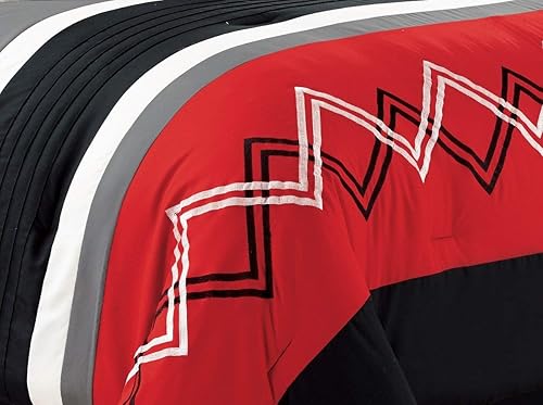 Miniatura 2 de Chezmoi Collection Arden - Juego de edredón moderno de 7 piezas con diseño de rayas plisadas bordadas en zigzag (tamaño matrimonial,