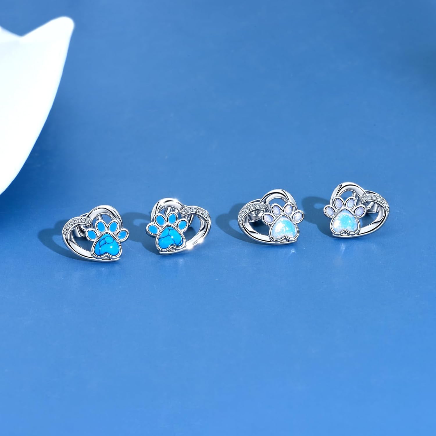 Valentines Day Gifts for Her Paw Print Earrings 18K White Gold Plated 925 Sterling Silver Dog Cat Pet Print Studs Earrings Birthday Jewelry Gifts for Women Mother Wife Girlfriend - Image 3