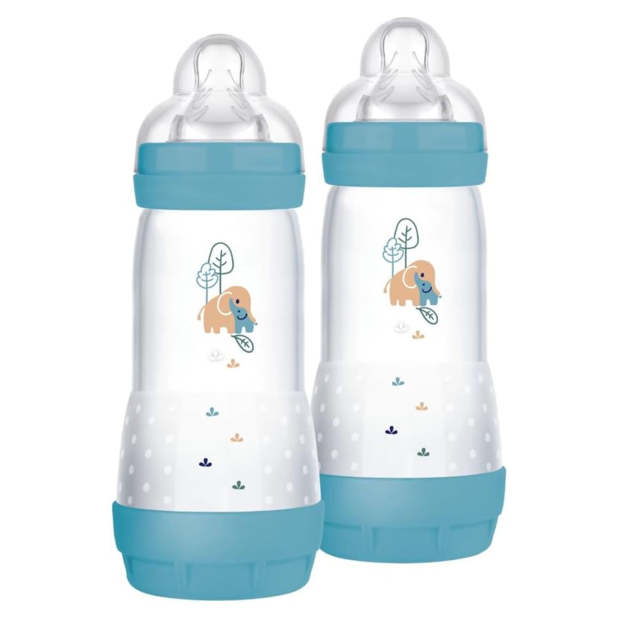 MAM Biberon Easy Start 320 ml (Set da 2), Kit da 2 biberon anticolica per allattamento, Riduce le bolle d'aria e il rischio di coliche, Accessori neonati 4+ mesi con tettarella misura 3, Azzurro