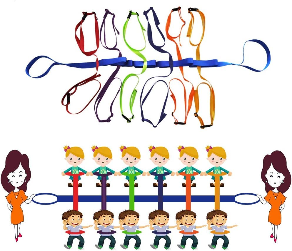 Preschool Walking Rope with Rings Toddlers Child Leashes for Kids 2 to 12 Line Up Safety Wrist Strap with Handles Color Tether Daycare Must Haves Outdoor Supplies (Support 12 Children & 2 Adult)