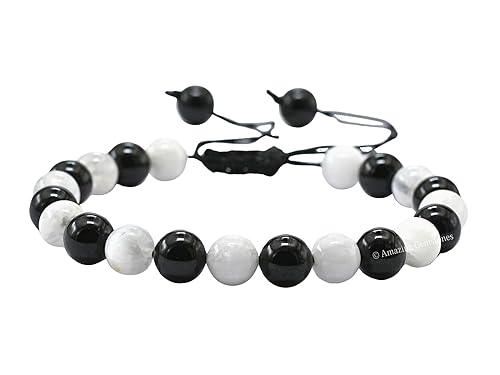 Miniatura 1 de Selenite Black Tourmaline Bracelet for Women Men's Gifts - Protection Healing Crystal Bracelet - 8mm Gemstone Beaded Adjustable Bracelet Pulseras