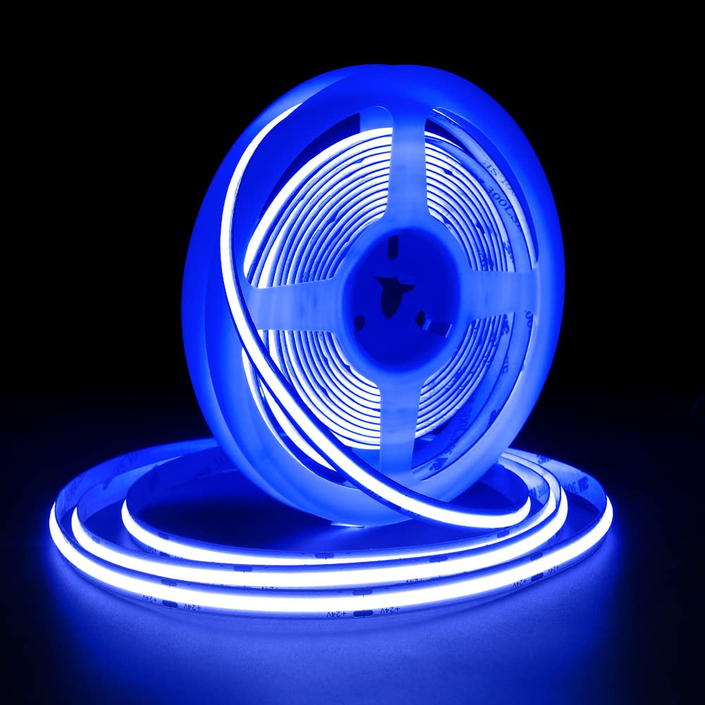 JBdusn 24V COB LED Strip 10m, Blue Flexible LED Strip Lights with 480LEDs/M,CRI 90+, 8mm Width,Uniform Dotless LED Tape Light for Room Cabinet Home DIY Projects (Not Power Supply)