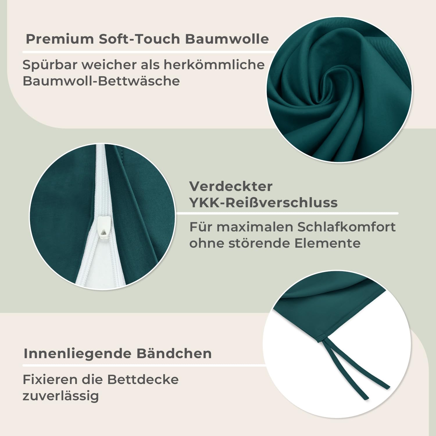 LAYNENBURG Premium SoftTouch Bettwäsche aus 100% Baumwolle & Oeko-TEX 100 | Bettwäsche-Set 135x200 + Kissenbezug 80x80 cm - extra weich, kuschelig, feiner als Flanell & Fein-Biber (dunkelgrün)