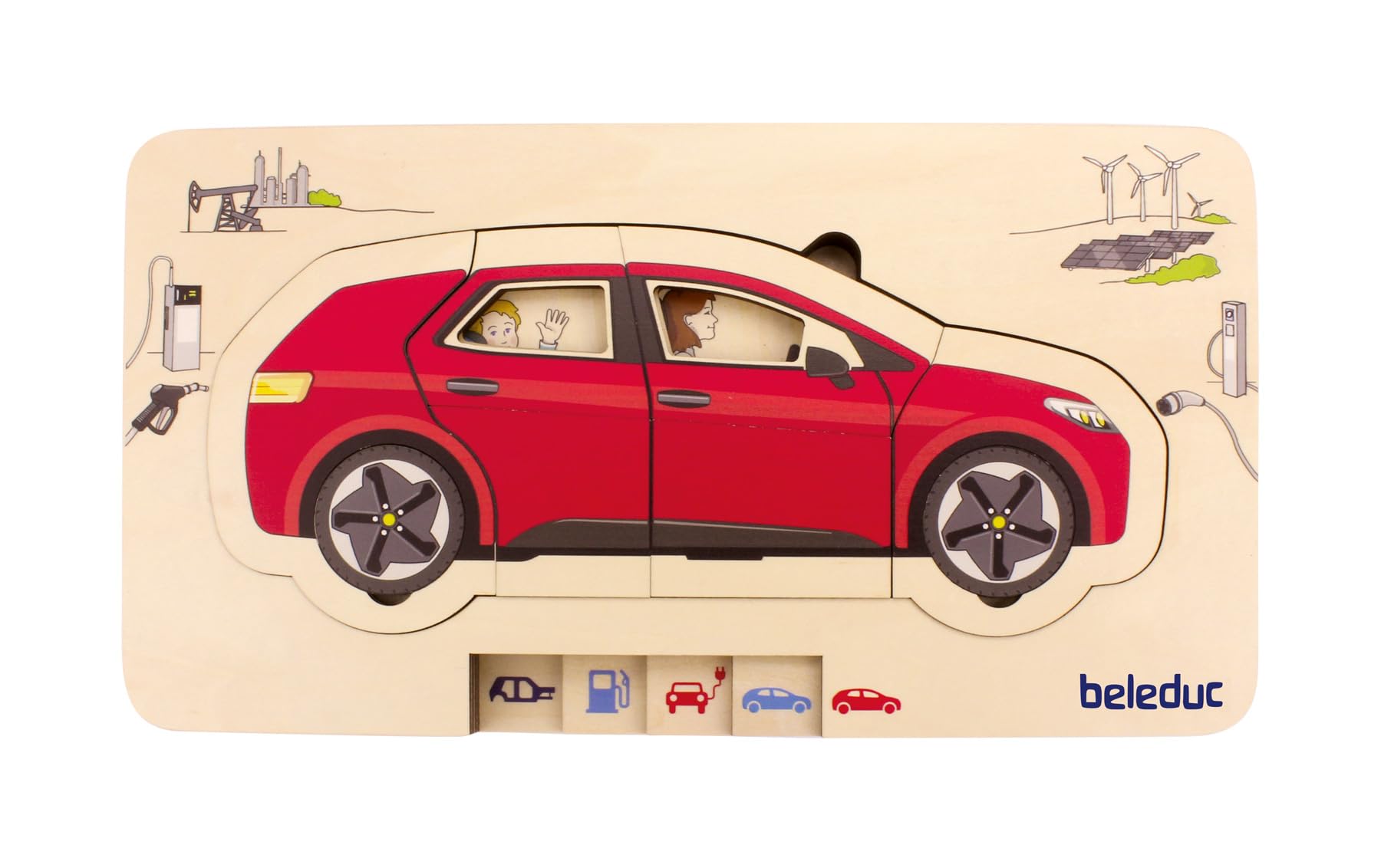 Beleduc Puzzle de couches de voiture, puzzle éducatif en bois 5 couches - Jouet motricité dès 4 ans - Montessori - Construction véhicule