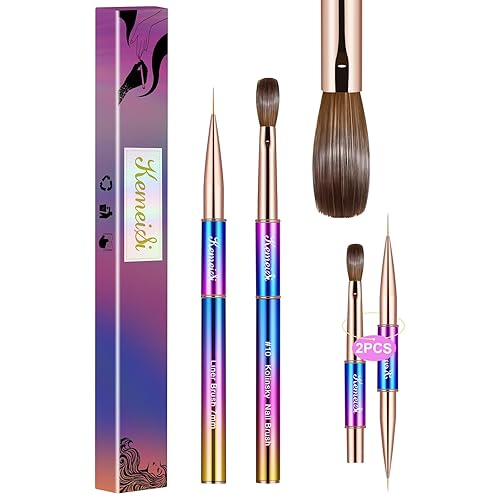 Kolinsky - 2 pinceles de uñas  Herramientas profesionales de diseño acrílico ovalado  Brochas de arte de uñas para manicura DIY