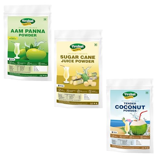 Aam Panna Powder & Sugarcane Juice Powder With Tender Coconut Water Powder Combo Pack, Instant Drink Mix Powder, Healthy Drink, Fruit Juice Powder, Ready to Serve, 300gm