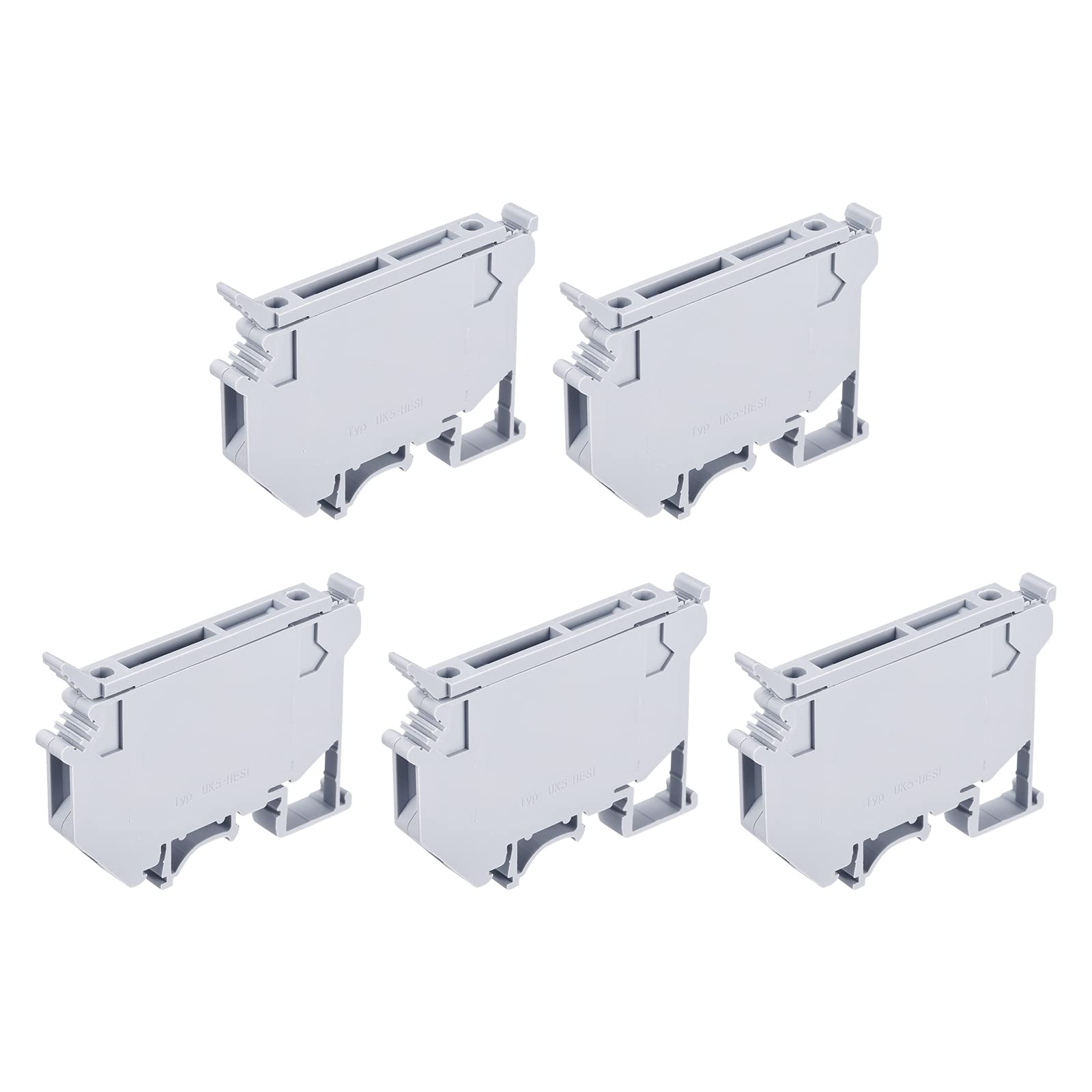 MECCANIXITY DIN Rail Mount Fuse Holder Terminal Blocks Screw Type Grey UK5 Pack of 5