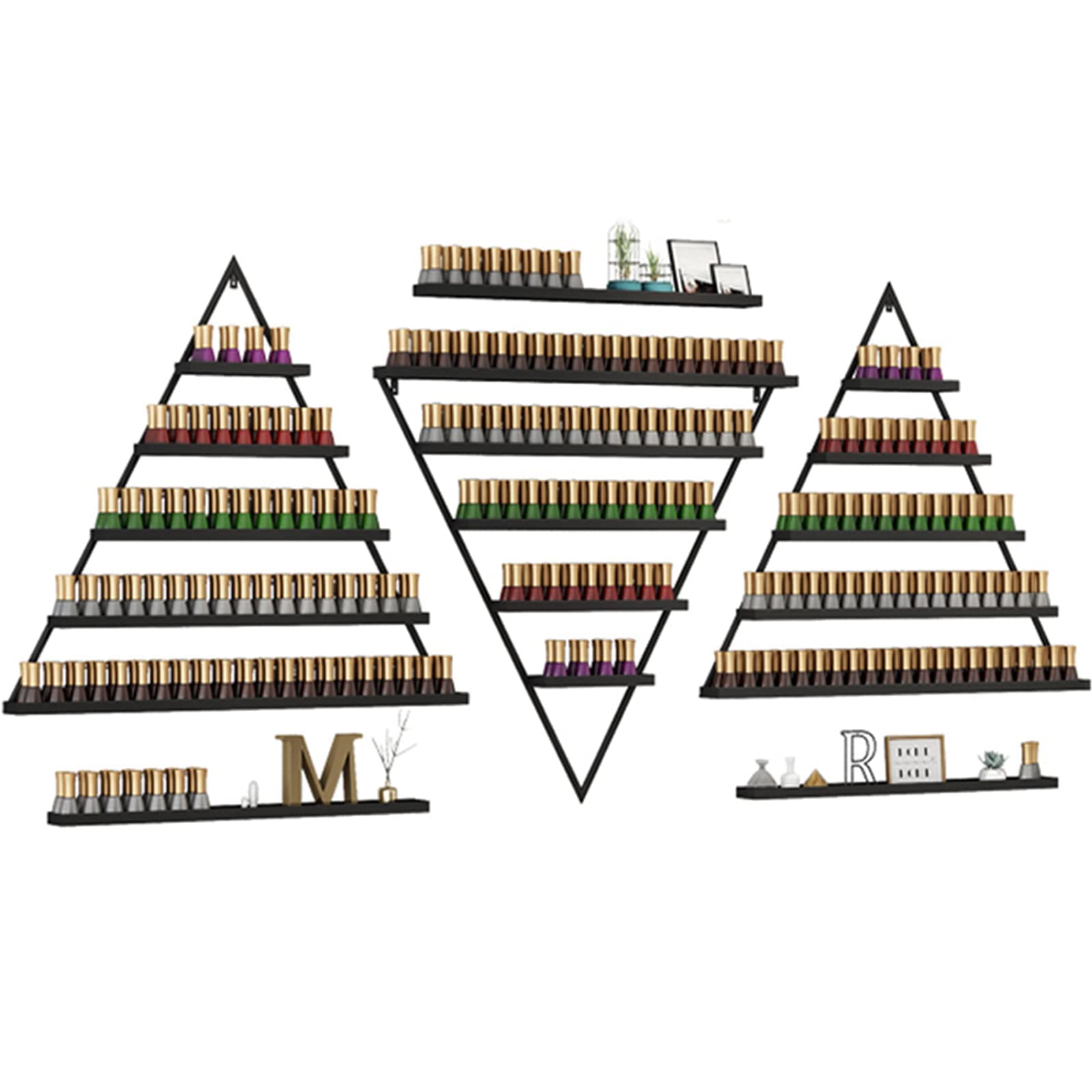 Wall Mounted Nail Polish Rack Triangle Metal Storage Rack 6 Sets Nail Polish Holder Essential Oil Holder for