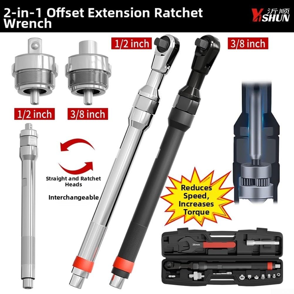 Llave de trinquete de ángulo recto de 90 grados, llave de extensión de par alto para cultivador de 1/2 3/8 pulgadas, herramienta de espacio apretado mecánico (B)