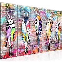 Schilderijen zebra 5 Delen Fleece Canvas Schilderij Decoratie Huiskamer abstract Grijs kleurrijk 034052c