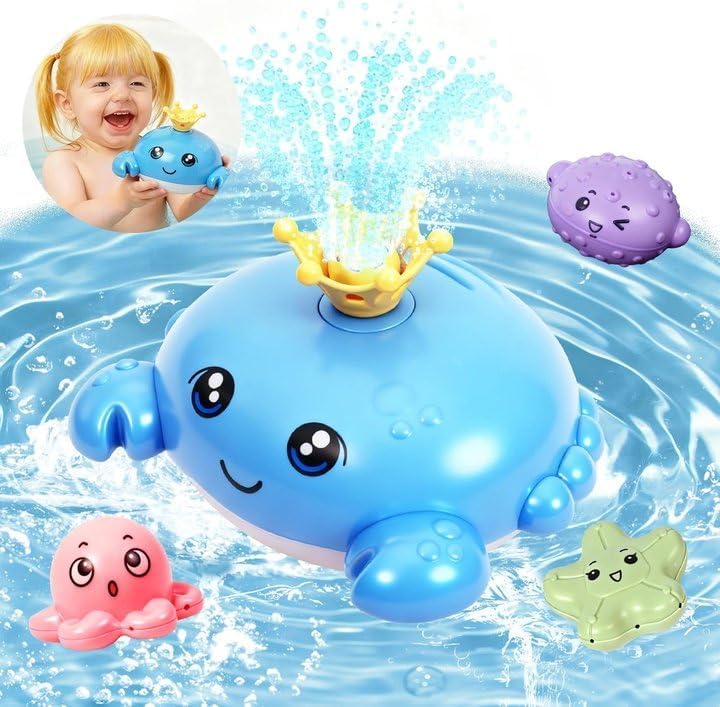 SACBRZZ Jouet Bain De Crabe,Automatique Jet d'eau Jouet De Bain pour Bebe,Lumière LED 3 Couleurs,4 Têtes De Pulvérisation,Arroseur Baignoire Fontaine d'eau...