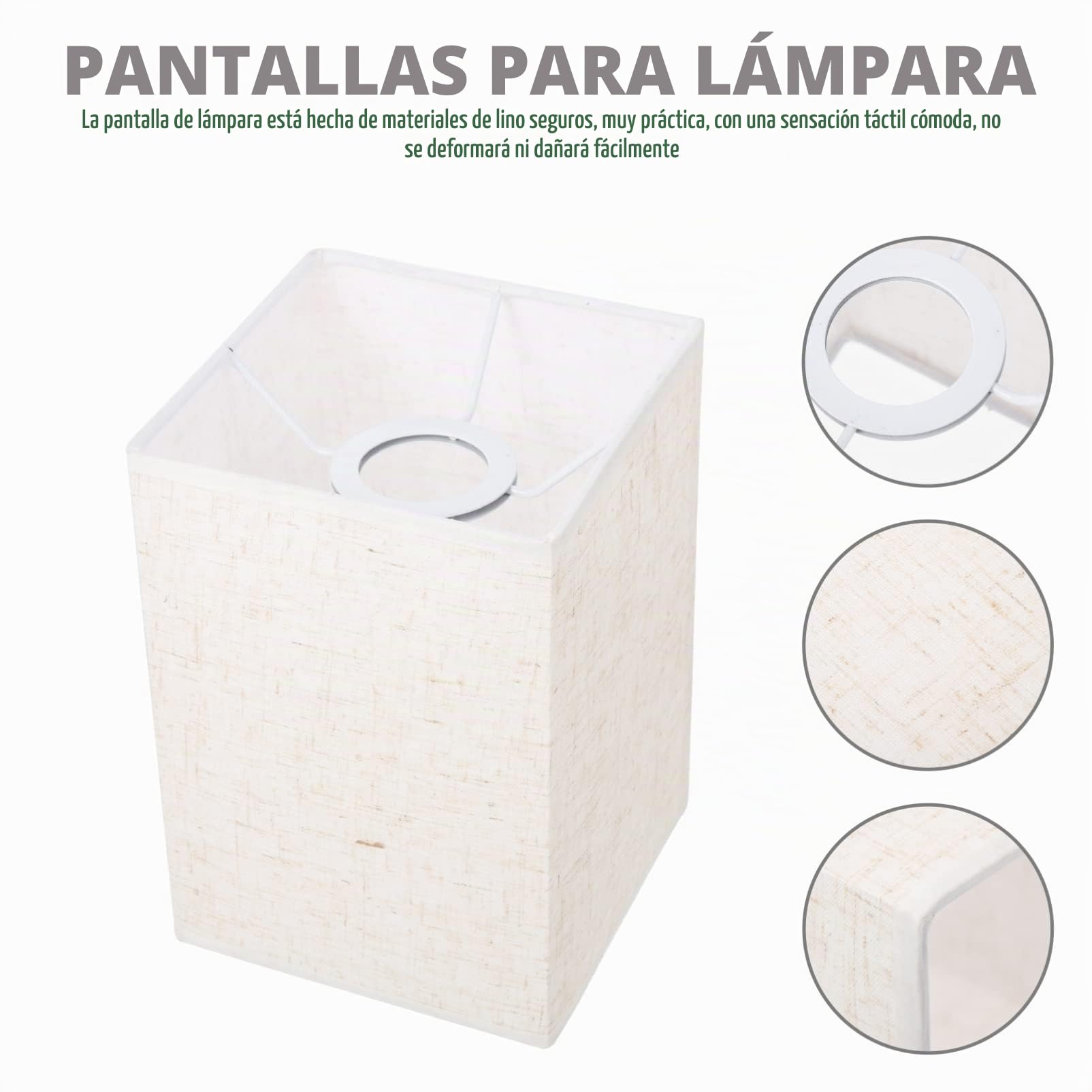 CHILDWEET Pantalla de Lámpara de Lino Cuadrada con Diseño Elegante y Fácil Instalación para Lámparas de Mesa Color Beige