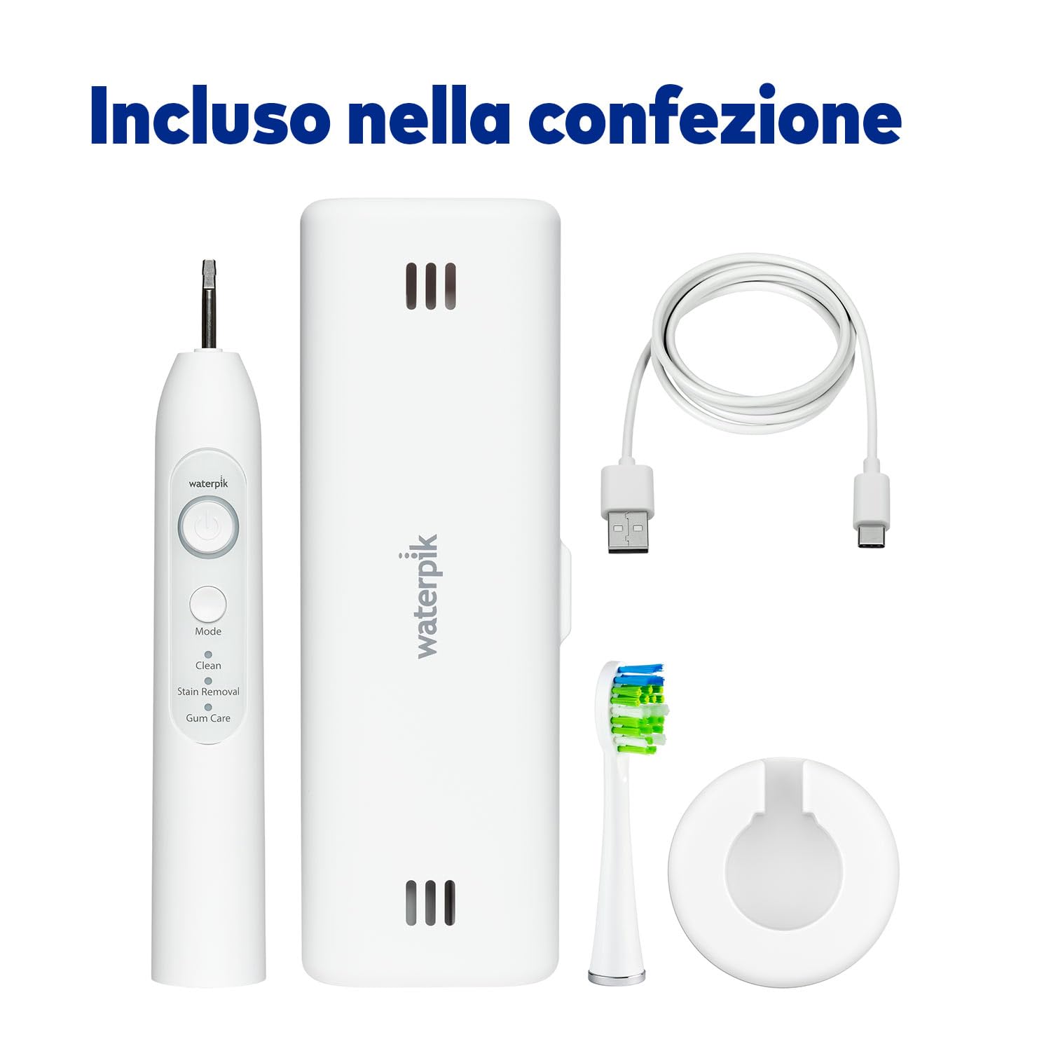 Waterpik Sensonic Spazzolino Elettrico Sonico, Bianco | Ricaricabile, Con 3 modalità, Custodia da viaggio, Caricabatterie USB