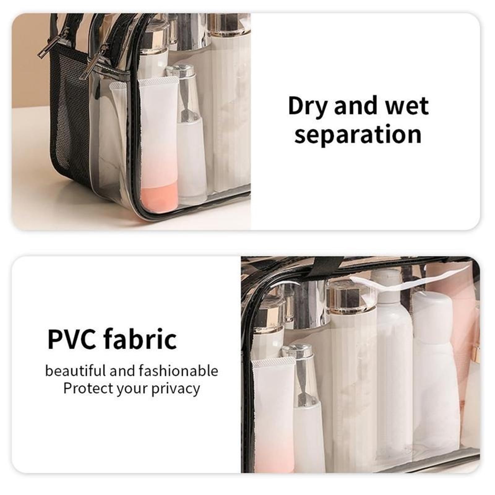 Borsa da toilette trasparente for donne e uomini, grande borsa da viaggio portatile for il trucco, borse cosmetiche 2 strati beauty case(Clear)