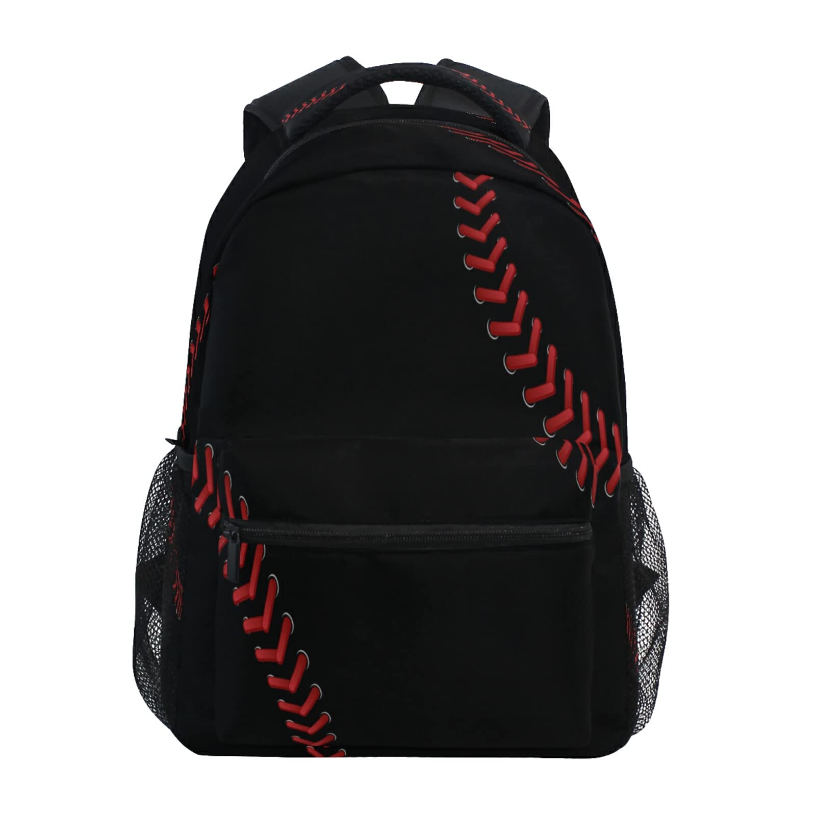 STAYTOP Black Baseball Laces Backpacks Travel School Bags for Boys Girls School Computer Backpacks Book Bag Travel Hiking Camping Daypack