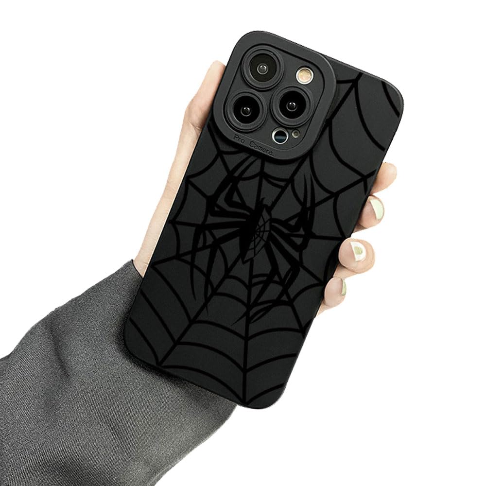 Liettamgeo Cute Phone Case Compatible for iPhone 15 Pro Max, Black Spider Web Halloween Designed Soft TPU Anti-Fall Anti-Scratch Shockproof Bumper