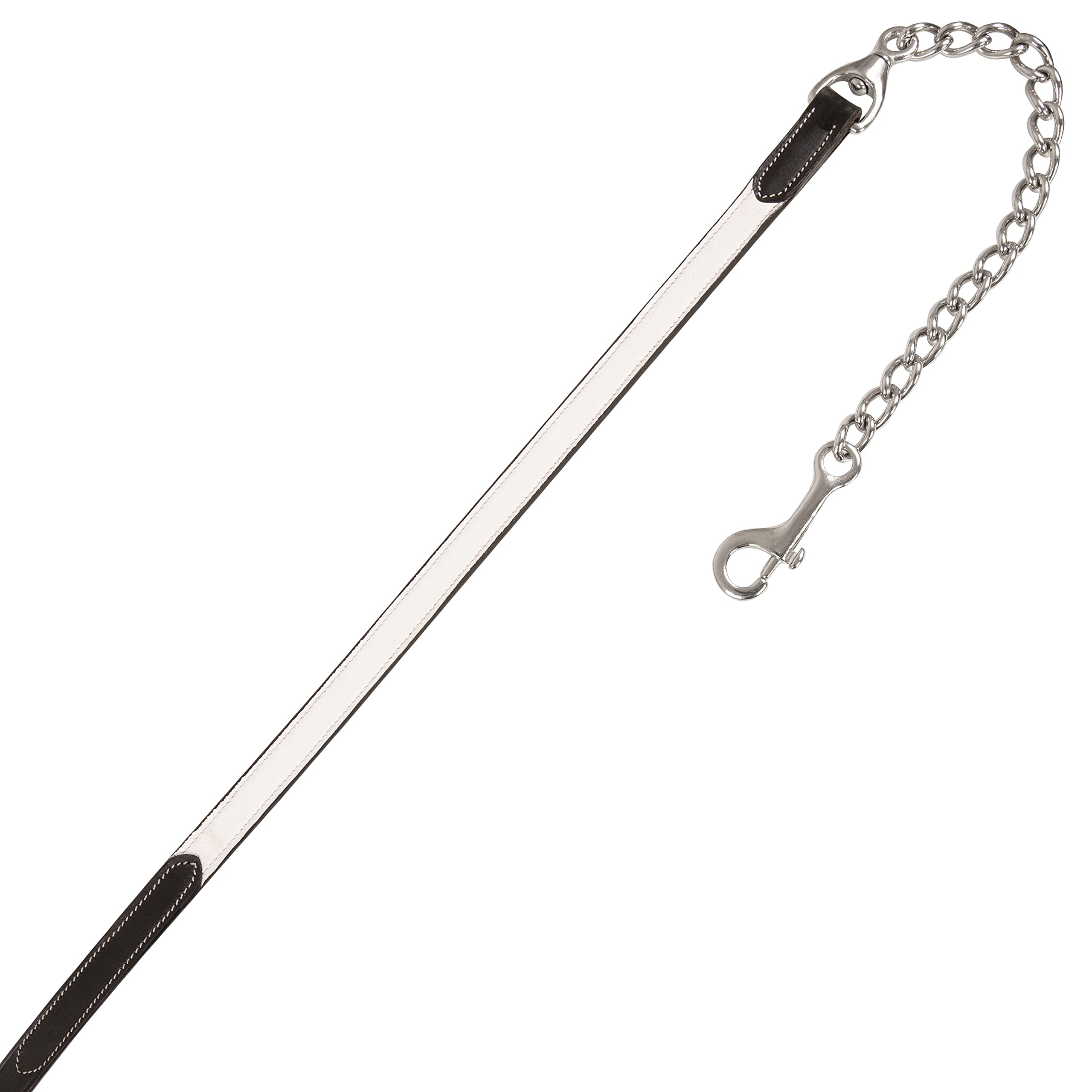 Exion Leather - Cabestro blanco acolchado suave y correa de cuero con cadena | Cabestro de cuero acolchado ajustable con broche | Corona acolchada | Cuero negro/marrón habana | caballo/mazorca/sangre