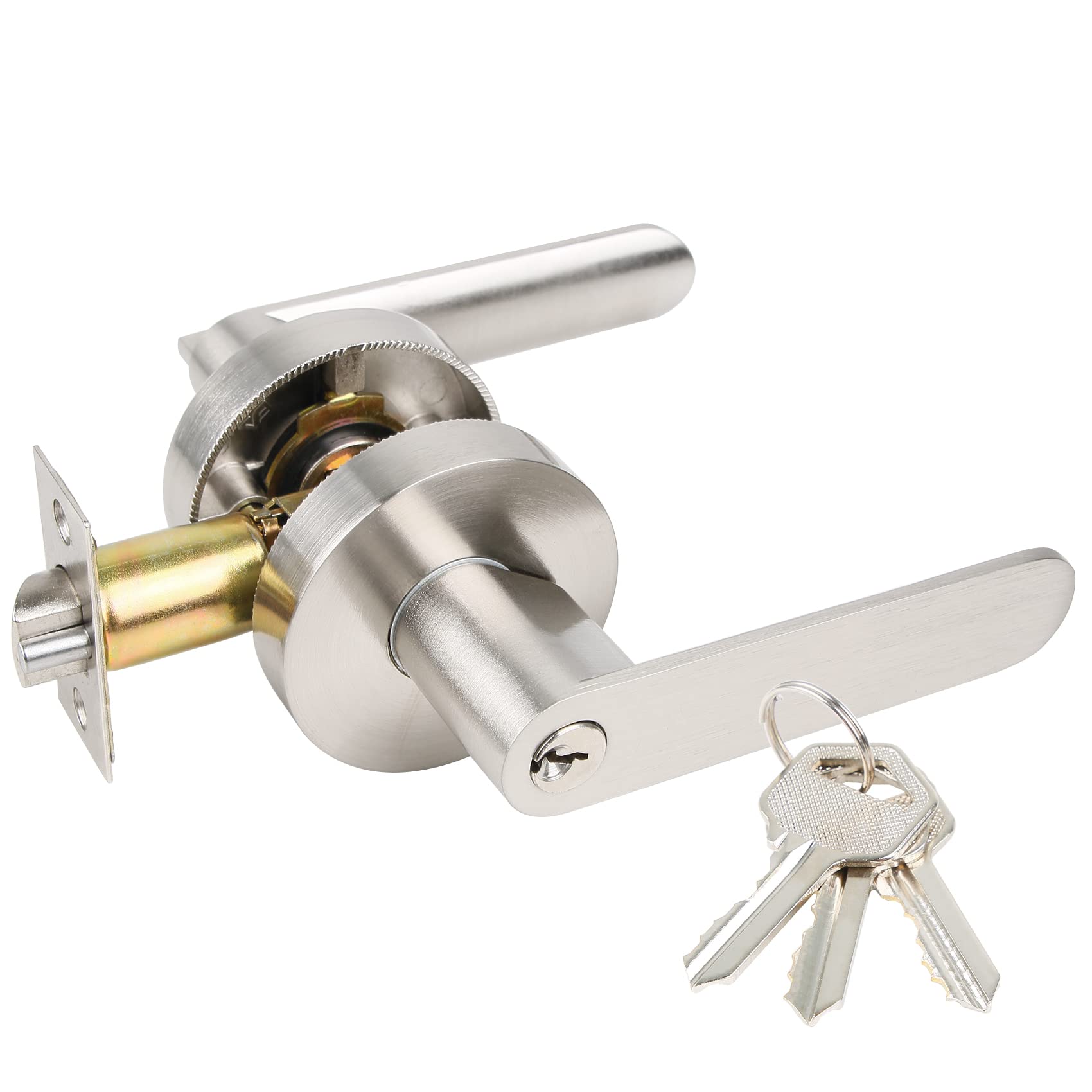 Keyed Entry Door Handle Black Door Handles with Lock and Keys, Matte Black Finish Door Handle for Exterior/Front/Interior Doors Heavy Duty door Lever