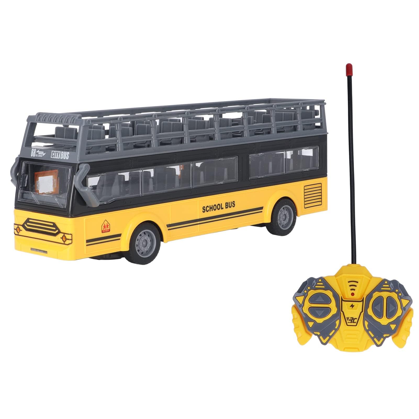 Alomejor Bus à Deux étages télécommandé, Détails Fins 4 Canaux RC Bus Ouverture Sûre des Portes pour Les Jouets (Autobus Scolaire QH204 7)
