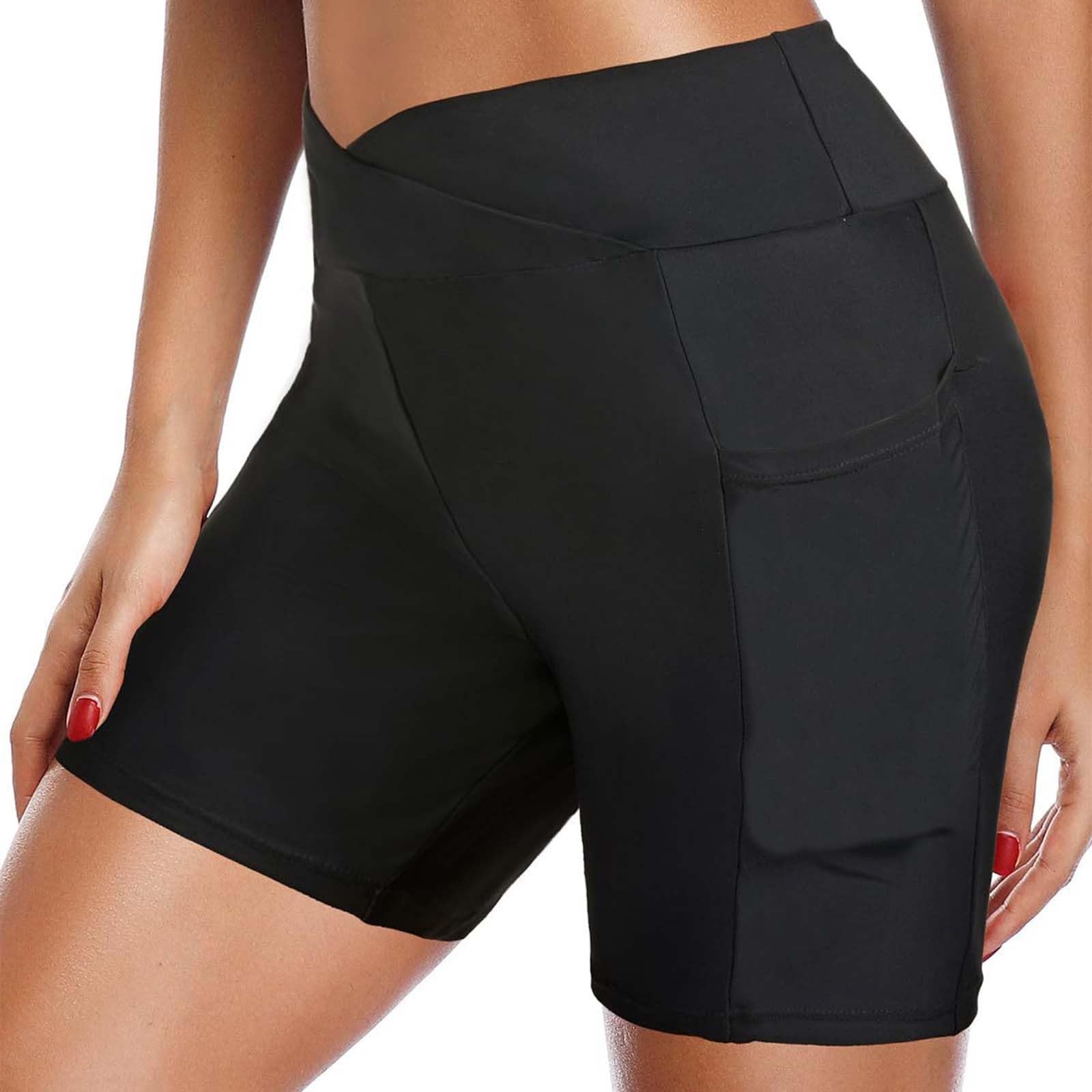 Short de Bain Femme, UV UPF50+ Maillot Culotte Bikini Taille Haute avec Poches Femme Respirable