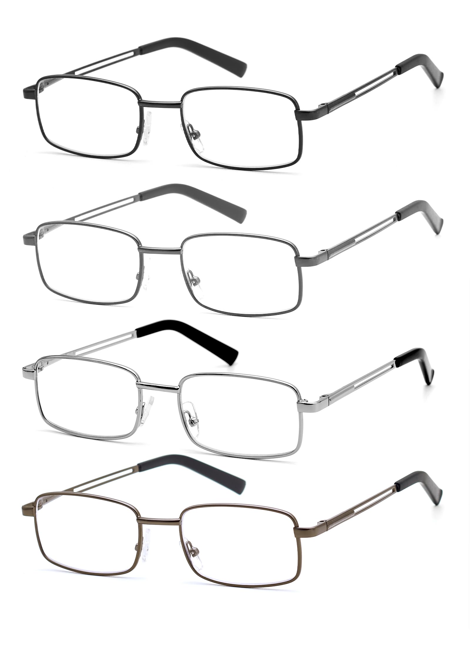 Herren Lesebrille Flexible Edelstahl Metall Brille mit weichen Etuis Klare Gläser Blaulicht Brille 4 Stück Schwarz Bronze Braun und Silber Standard