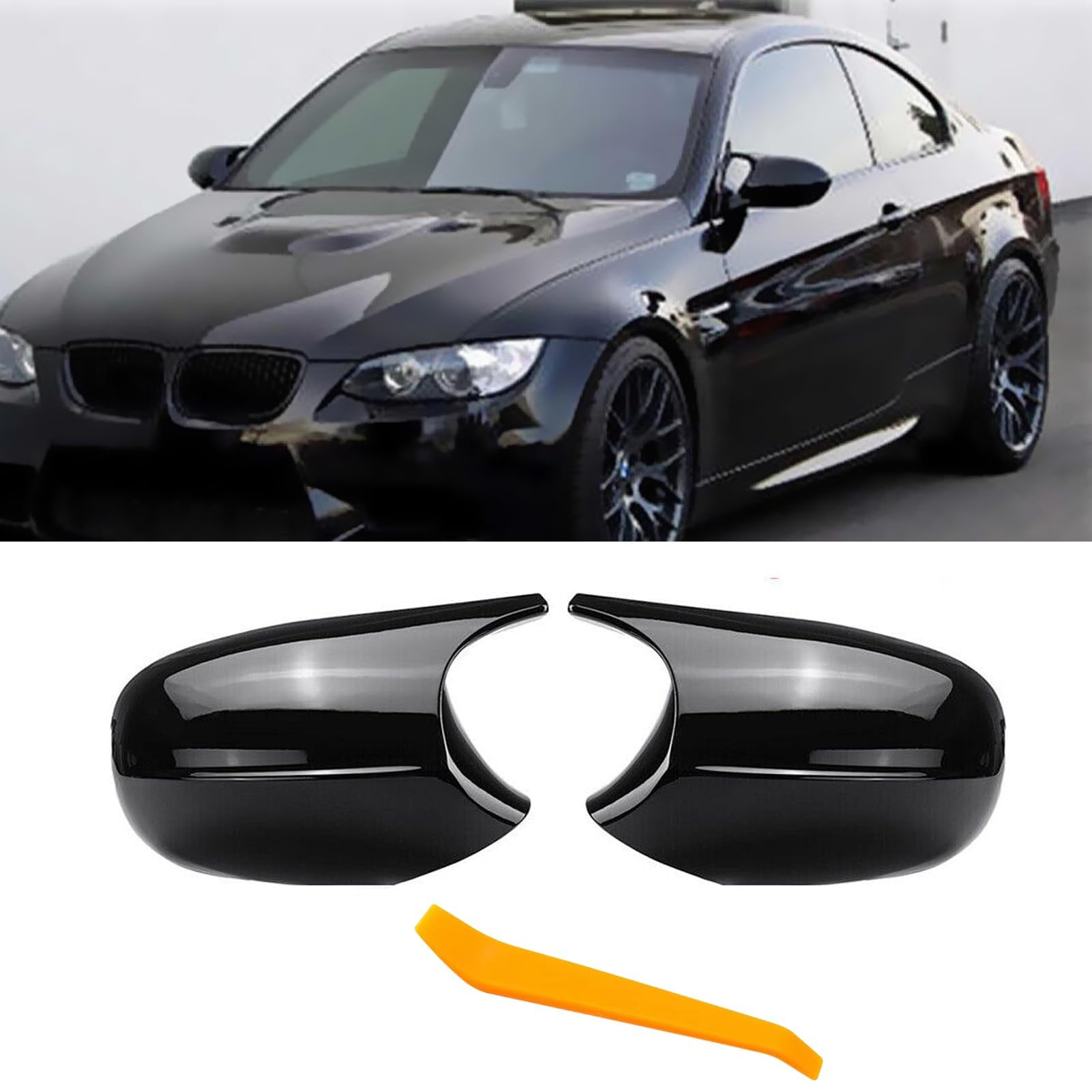 TTCR-II 2 PCS Kompatibel mit Rückspiegel Abdeckung BMW 3er E90 E91 E92 E93 LCI Seitenspiegelgehäuse Links und Recht E87 E81 E82 E88 LCI(Glanz Schwarz)
