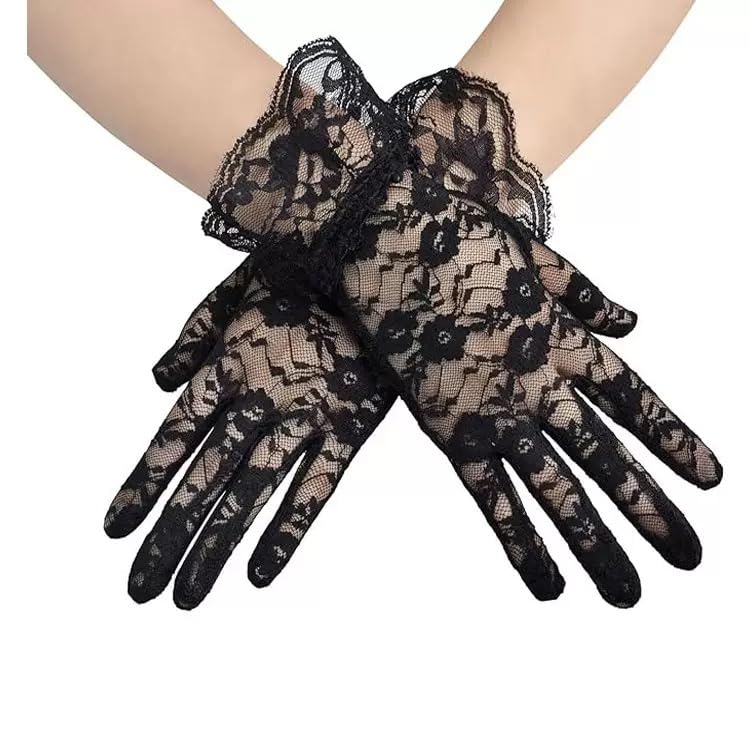1pair Black Lace Gloves Elegant Tea Party， Opera Gloves for Wedding Dinner for Women4