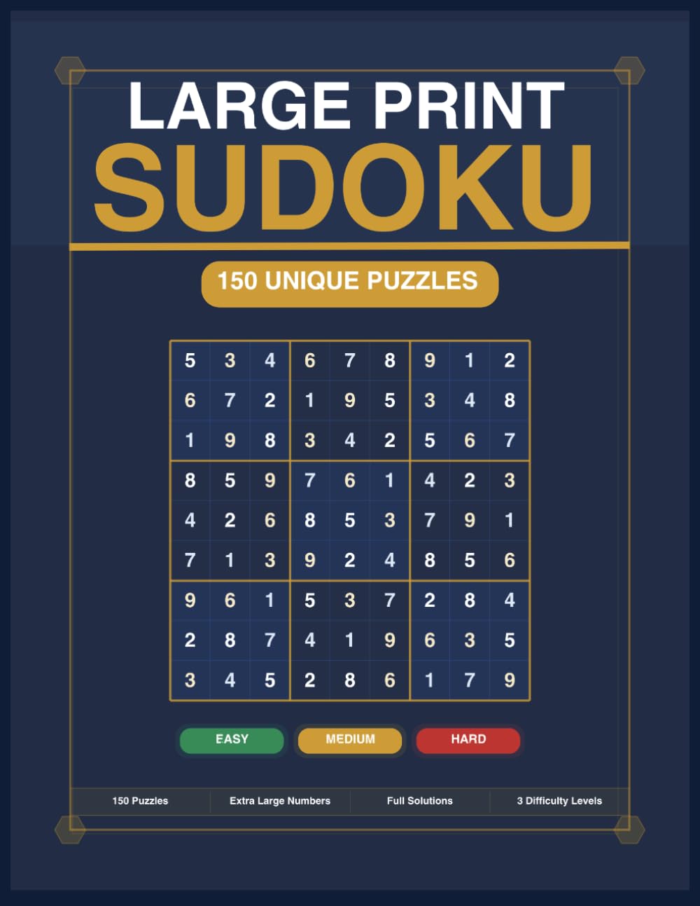 Large Print Sudoku for Visually Impaired: 150 Easy, Medium & Hard Puzzles with Full Solutions | Extra Large Numbers for Low Vision, Seniors & Beginners