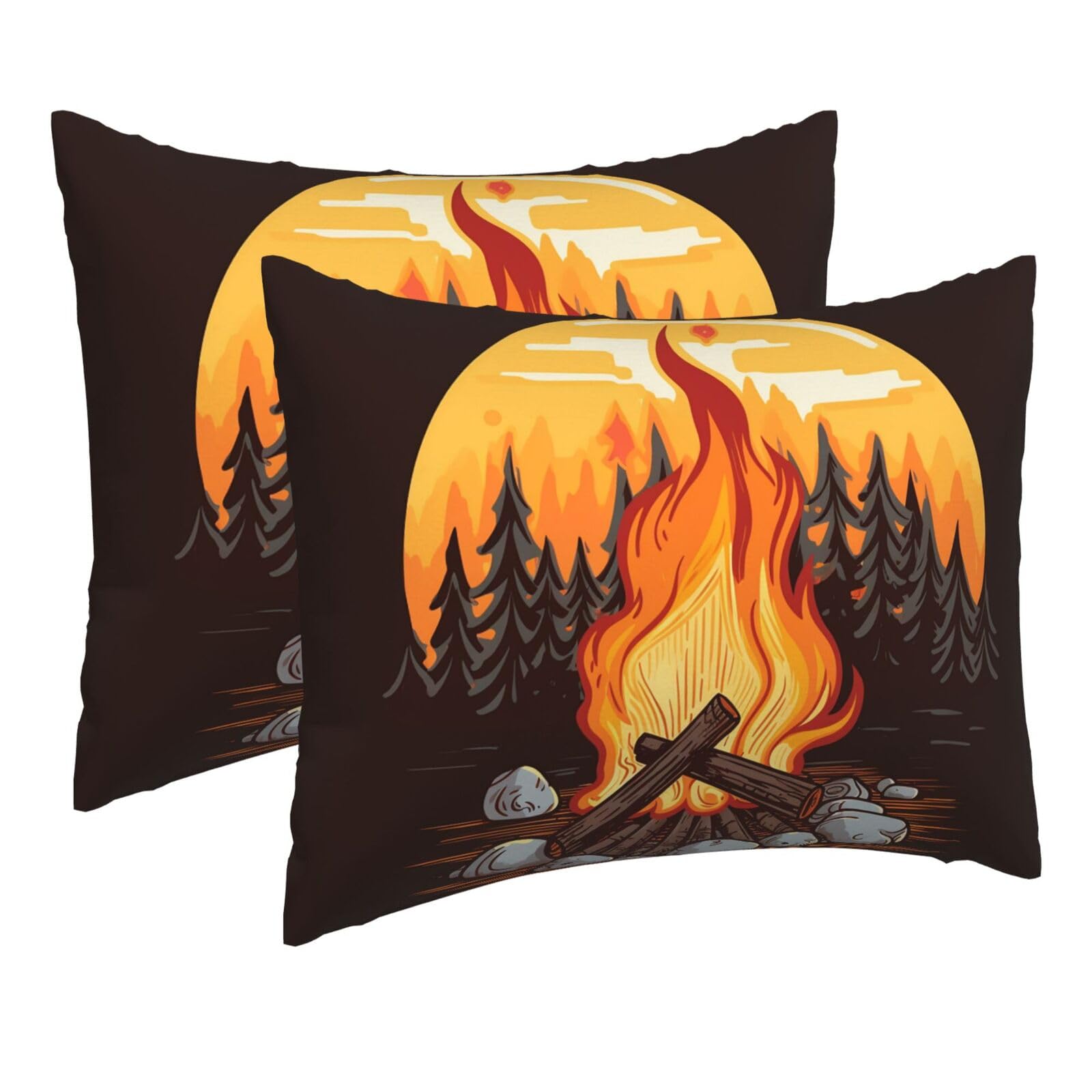 2 Pack Pillow Cases with Hidden Zipper, Soft Breathable Pillow Covers for Hair and Skin, Bonfire Pillowcases 16"x20" Bed Pillow Protectors Cover for Sleeping Gifts