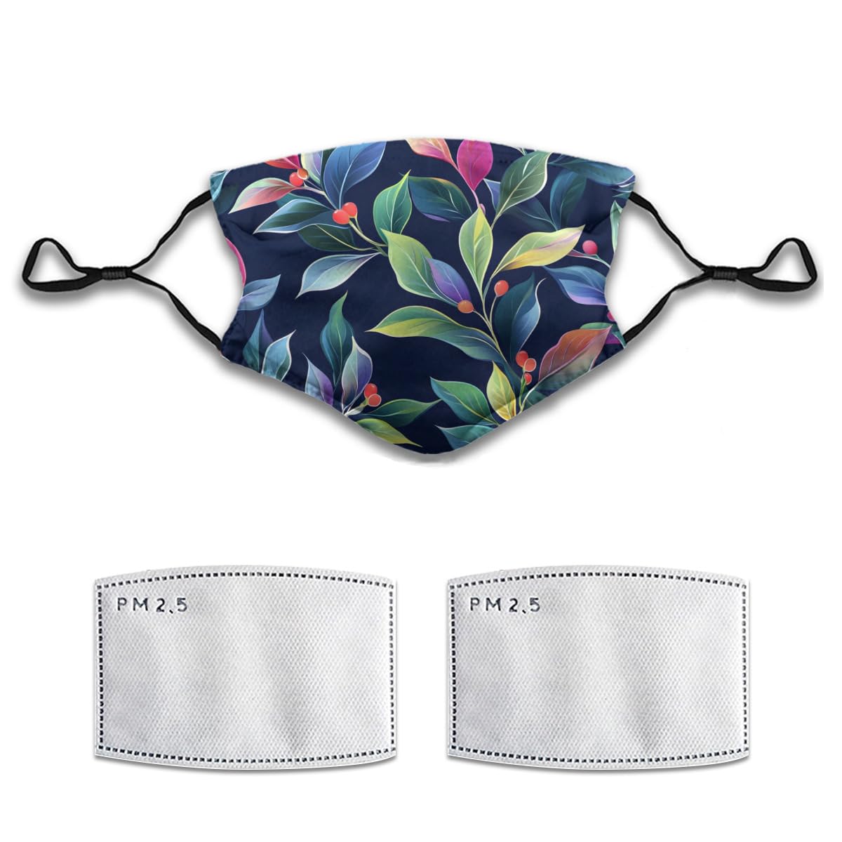 12 Pack Artistic Colorful Leaf Print Face Mask Adult Washable Reusable Pleated Dust Mask 5-Layer Protection Carbon Filter Fashion Adjustable Anti Dust Cloth Mouth Masks with 2 Filters for Women Men, 1 Pcs