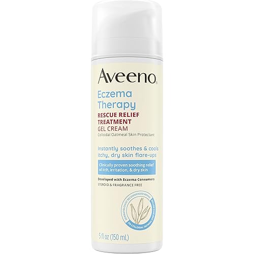 Aveeno Eczema Therapy Rescue Relief Treatment Gel Cream with Colloidal Oatmeal Skin Protectant, Instantly Soothes & Cools Itchy Dry Skin Flare-Ups, Steroid & Fragrance Free, 5.0 fl. oz