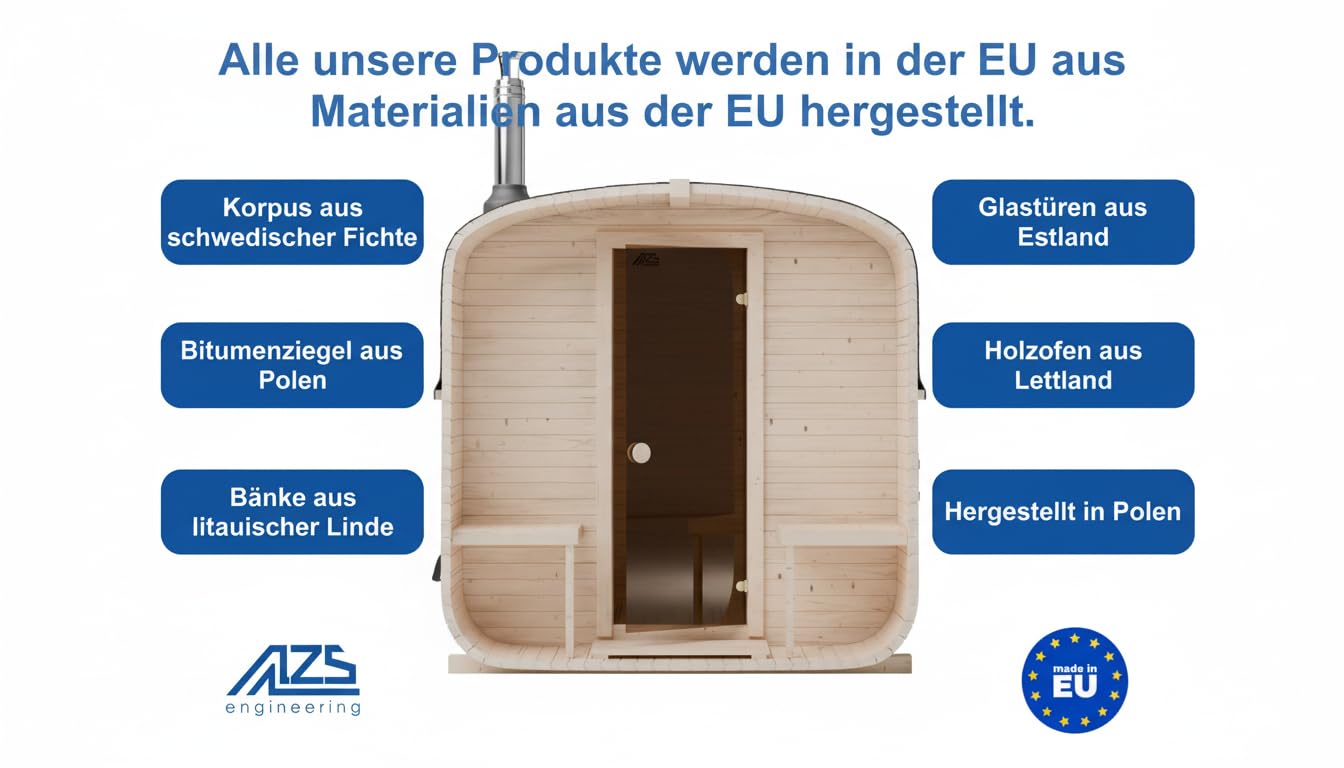 Fasssauna Gartensauna aus Fichtenholz mit Holzofen ETNA – 4–6 Personen