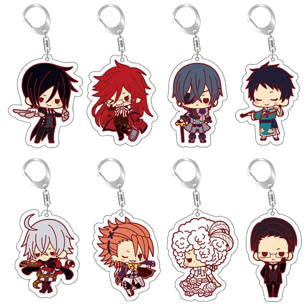 8 Pcs Black Butlers Cute Figure Keychain Anime Characters Sebastian＆Ciel Keyring Pendant Acryl Chain Decor Black Butlers Merch