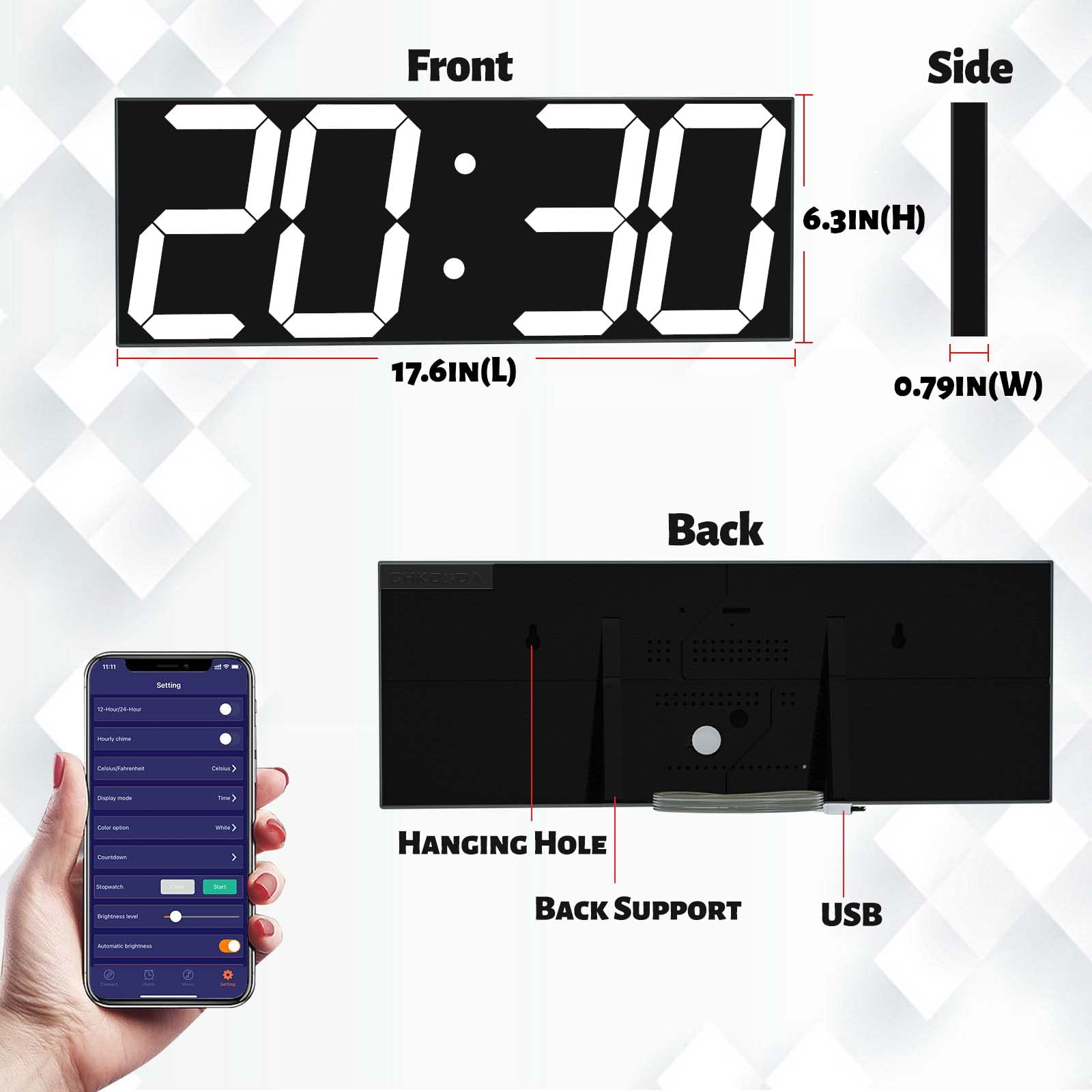 CHKOSDA Digital Wall Clock, Led Wall Clock with 6" Numbers, Count Up