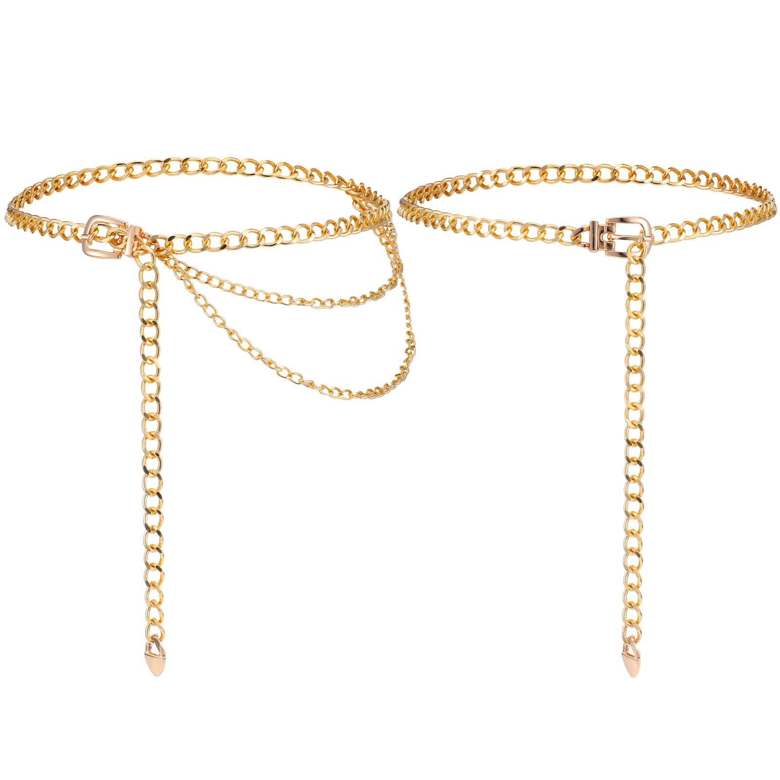 2PCS Waist Chain Belt, Gold Chain Belt Fashion Multilayer Metal Chains Belts Golden Metal Waist Chains Chunky Gold Belts for Women Girls Jeans Dress Sweater Coat