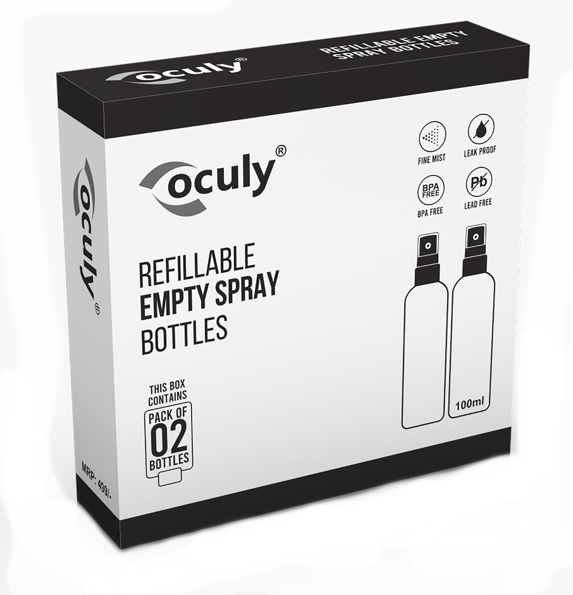 OCULY Plastic Empty Travel Perfume Refill Bottle, Fine Mist Sprayer 100 ML Heavy Duty No Leak Empty Refillable Spray Bottle Mist Stream for Cleaning Solutions, Plant, Hair, Bleach, Vinegar (Pack Of 2)