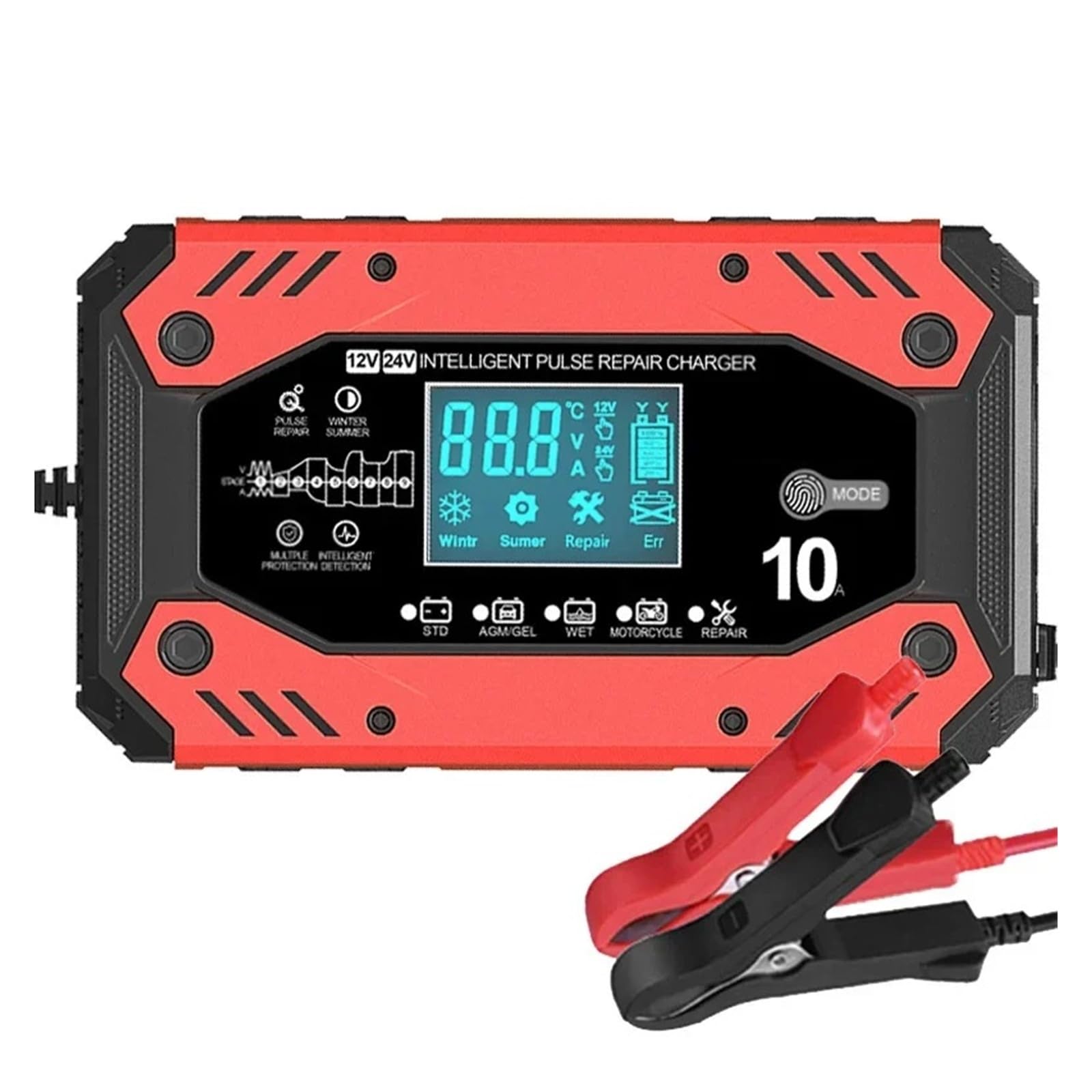 Ładowarka Baterii, 12V-24V w pełni automatyczna ładowarka akumulatorów samochodowych 10A Inteligentna 7-etapowa ładowarka inteligentna