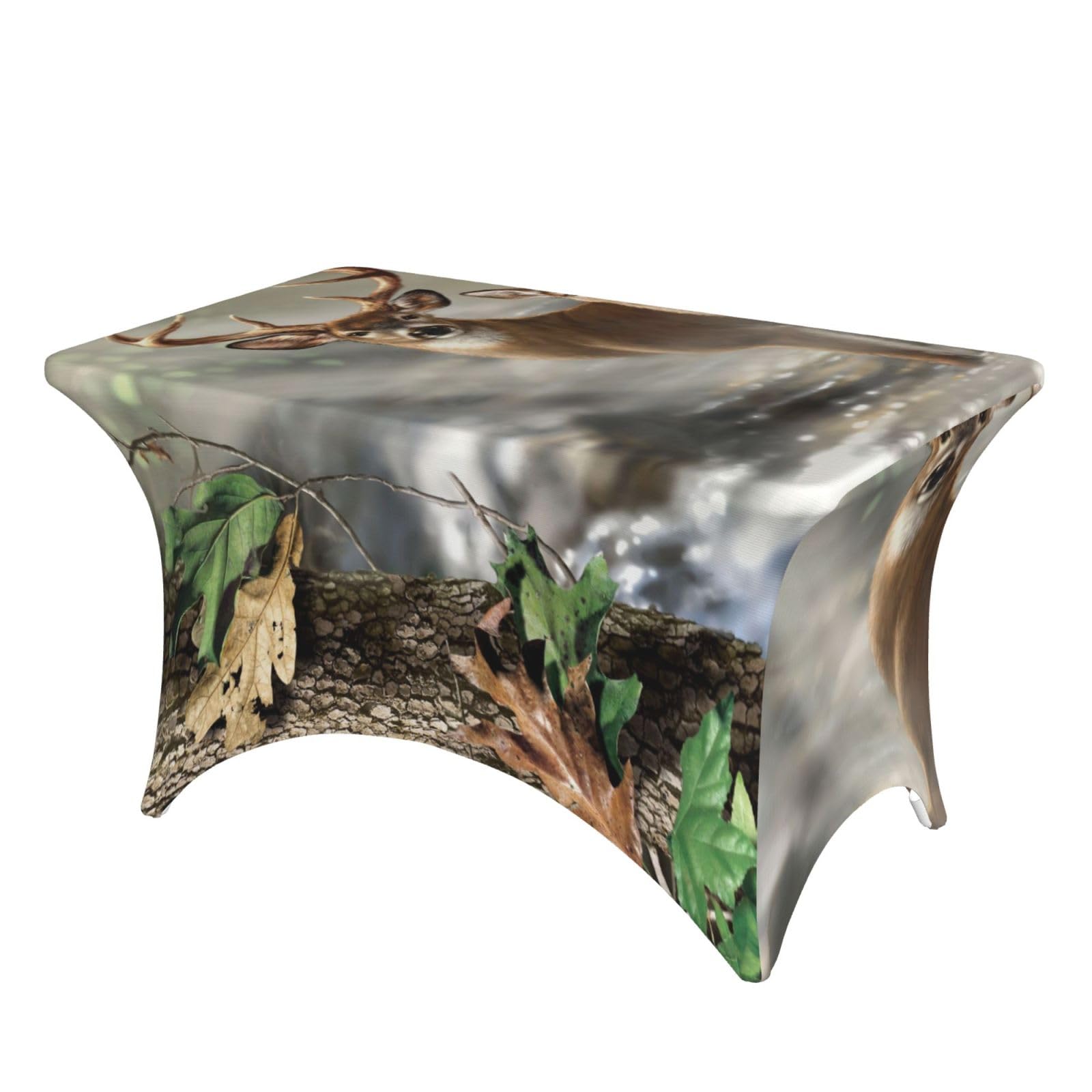 Dcehgew Camouflage Deer 4Ft Spandex Rectangular Table Cloth, Printed Fitted Elastic Tablecloths Washable Table Cover For Event, Wedding, Banquet & Party