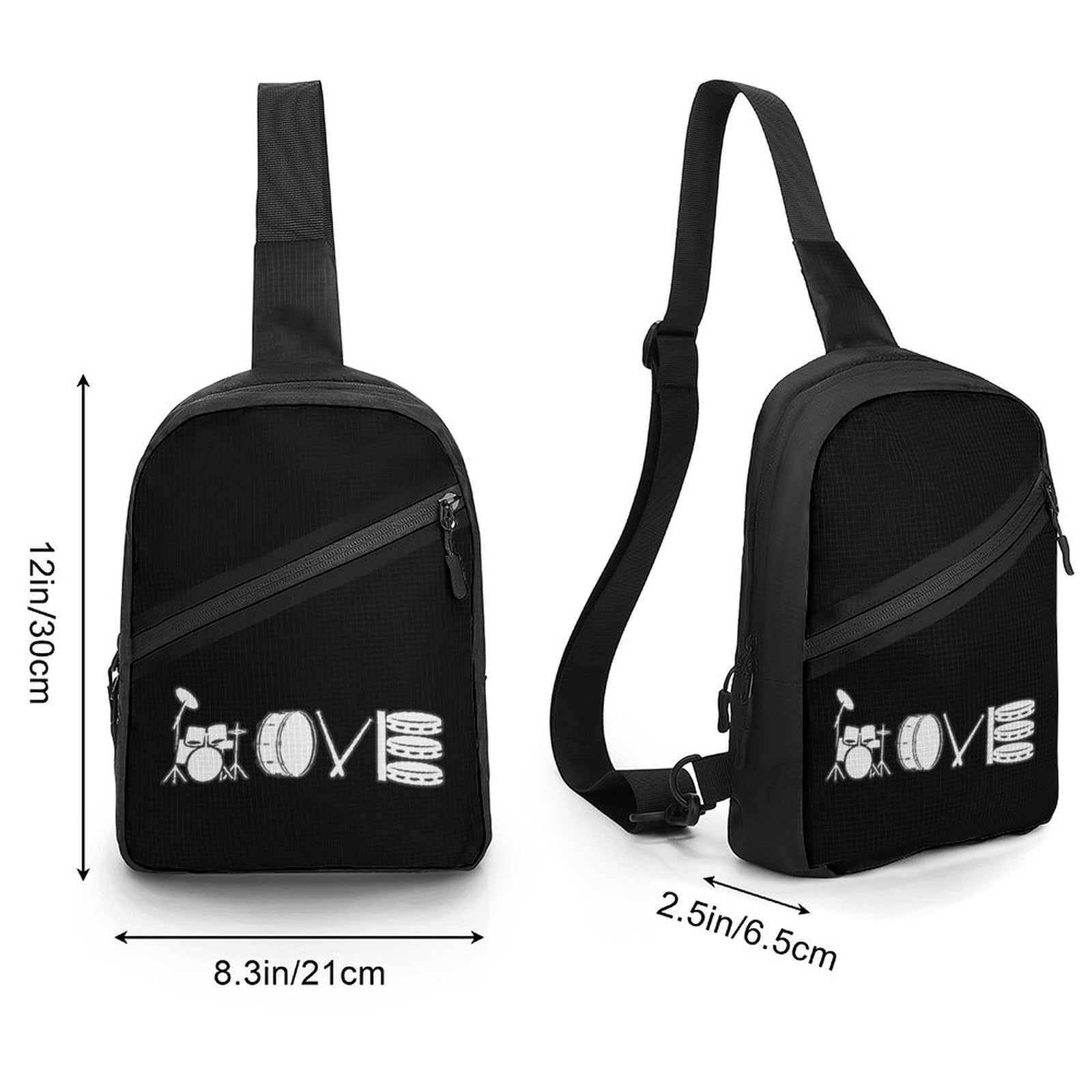 Love Drum Sling Backpack Crossbody Shoulder Bag Casual Chest Bag Travel Hiking Daypack