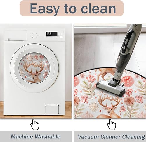 Miniatura 5 de Christmas Fabric Reindeer Winter (08) Round Area Rug 3ft Machine Washable Circular Rugs for Dining Room Table Bedroom Playroom Throw Rugs for Dog