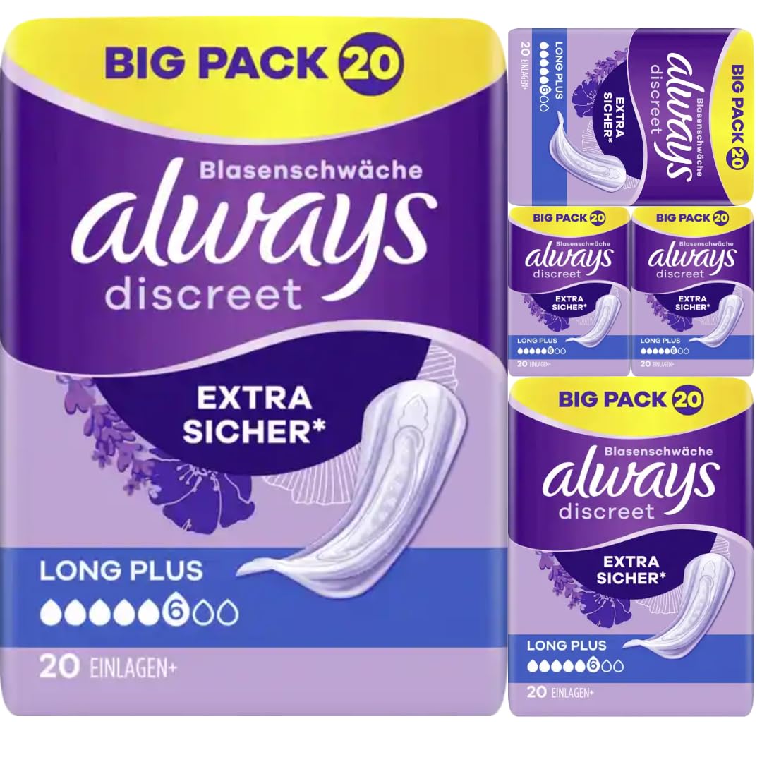 Discreet Inkontinenz Long Plus Big Pack Binden Pads Damenbinden 20 STÜCK x 5 Packungen